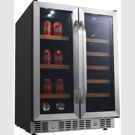 Edgestar 24 Inch Wide 17 Bottle Wine and 53 Can Beverage Cooler with French Doors CWB1760FD